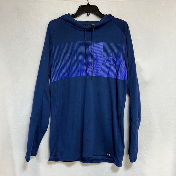 2 Under Armour Men's Hoodie Large Green & Blue Hooded Fitted Long Sleeve Shirt - Picture 3 of 12